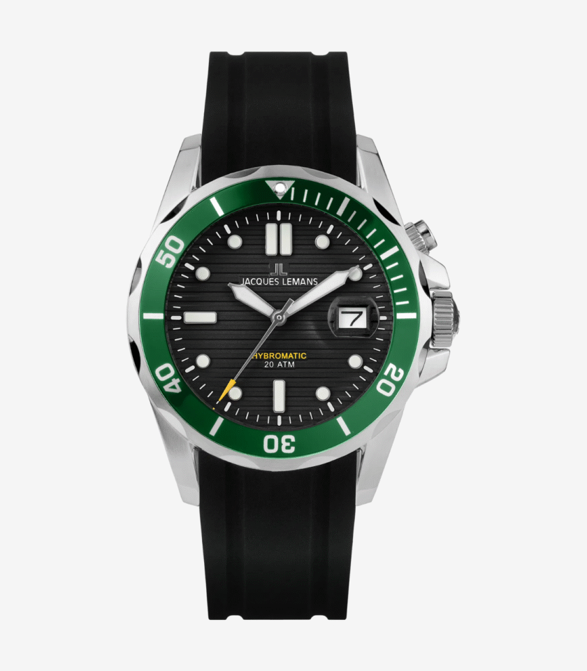 Montre Jacques Lemans 1-2170E - Montre Sportive Hybromatic pour Hommes avec Cadran Noir et Bracelet en Silicone