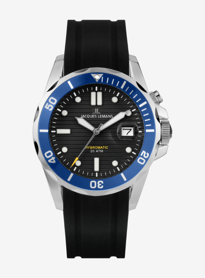 Montre Jacques Lemans 1-2170D - Montre Sportive Élégante pour Hommes avec Cadran Noir et Bracelet en Silicone