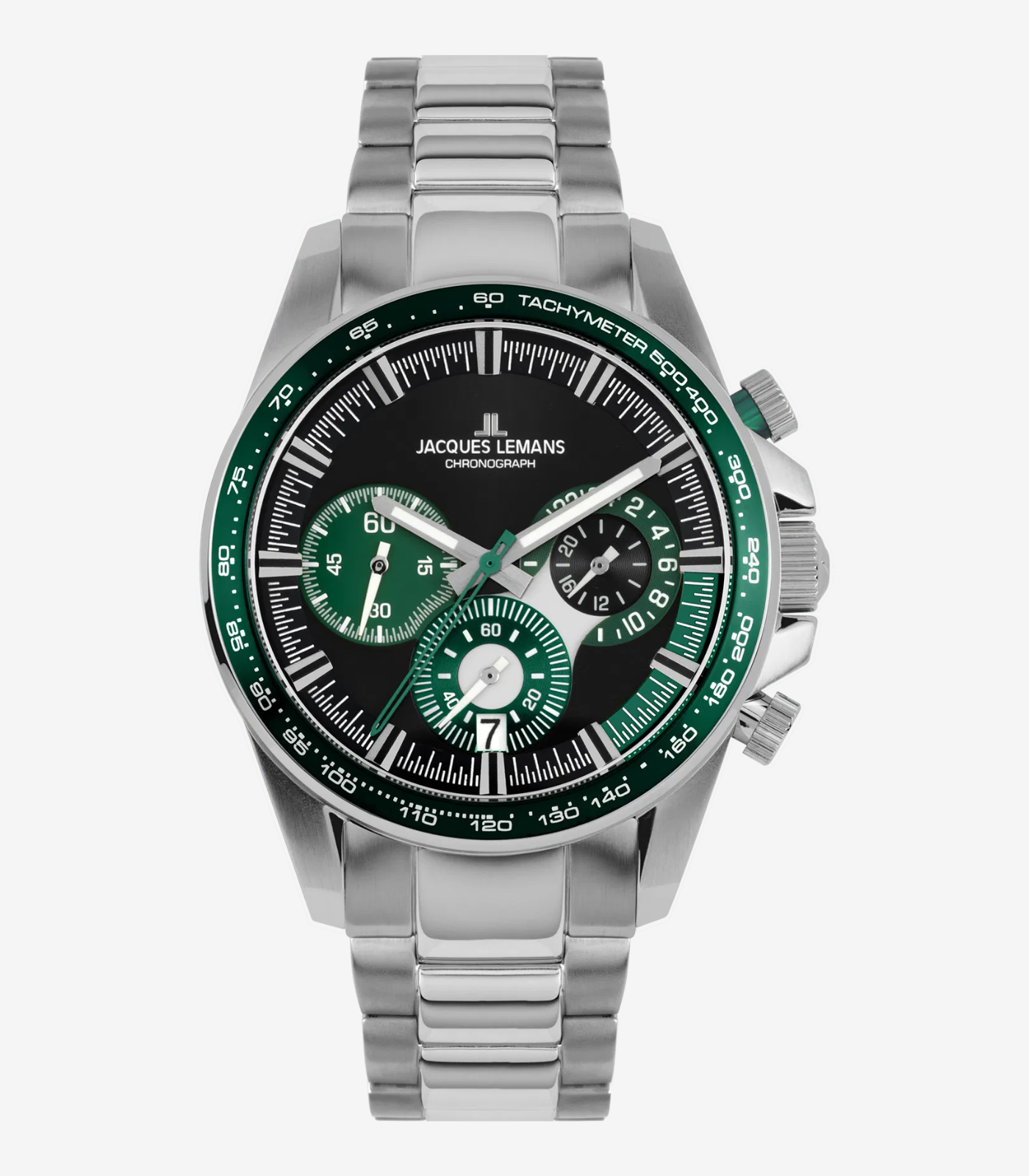 Montre Jacques Lemans 1-2127G - Chronographe Sportif pour Hommes avec Cadran Noir et Bracelet en Acier Inoxydable