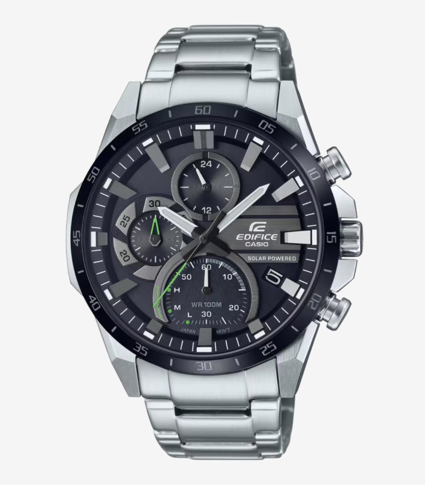 Montre Casio EQS-940DB-1AVUDF - Montre Solaire Sportive avec Chronographe et Résistance à l'Eau de 100 Mètres