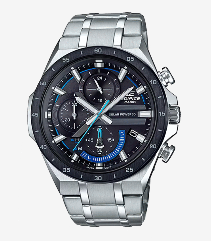 Montre Casio Edifice EQS-920DB-1BVUDF - Chronographe Solaire pour Hommes avec Cadran Noir et Bracelet en Acier Inoxydable - Verre Saphir