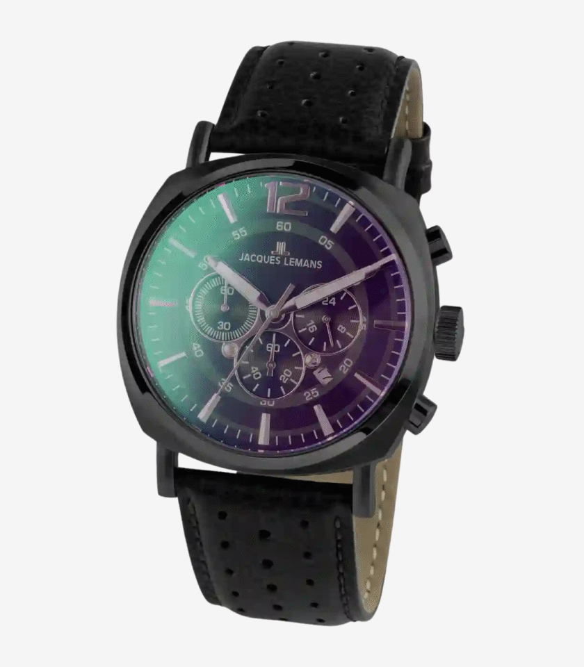 Montre Jacques Lemans 1-1645N - Chronographe Analogique pour Hommes avec Cadran Multicolore et Bracelet en Cuir Noir