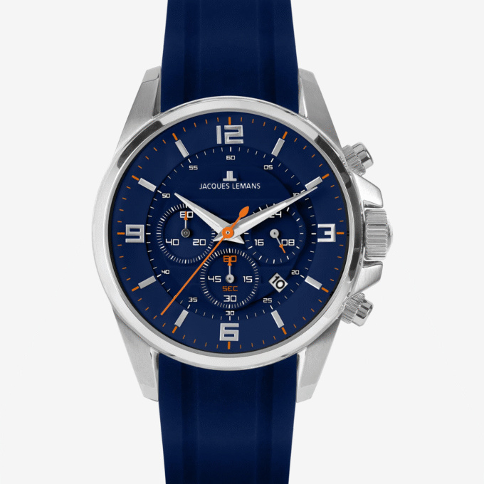 Montre Jacques Lémans 1-2118C - Montre à Quartz Élégante pour Hommes avec Cadran Bleu et Chronographe - Verre Saphir
