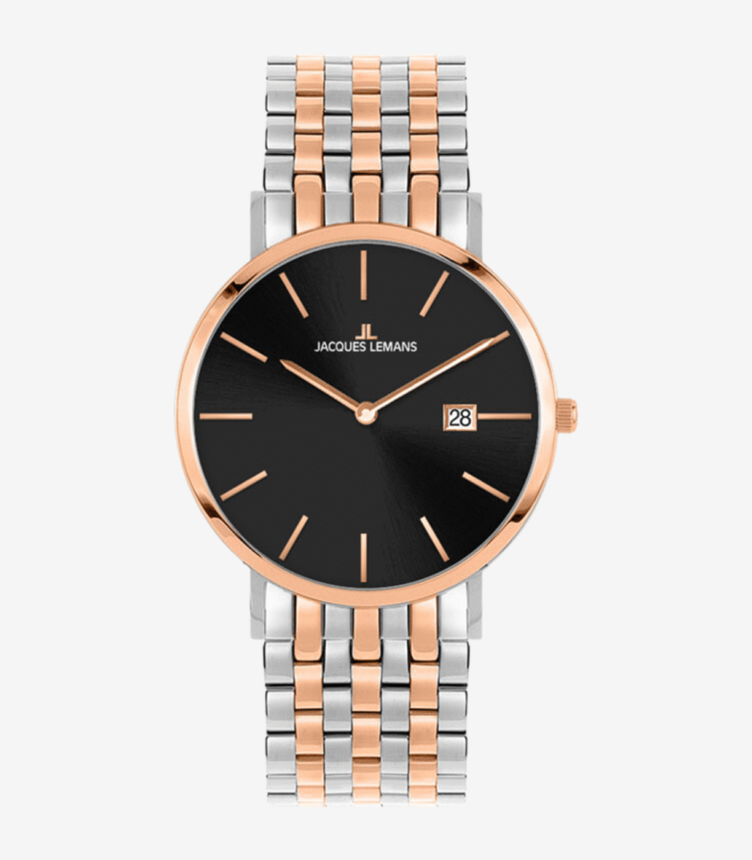Montre Jacques Lémans 1-2171 - Élégante Montre Classique pour Hommes avec Cadran Noir et Bracelet en Acier PVD
