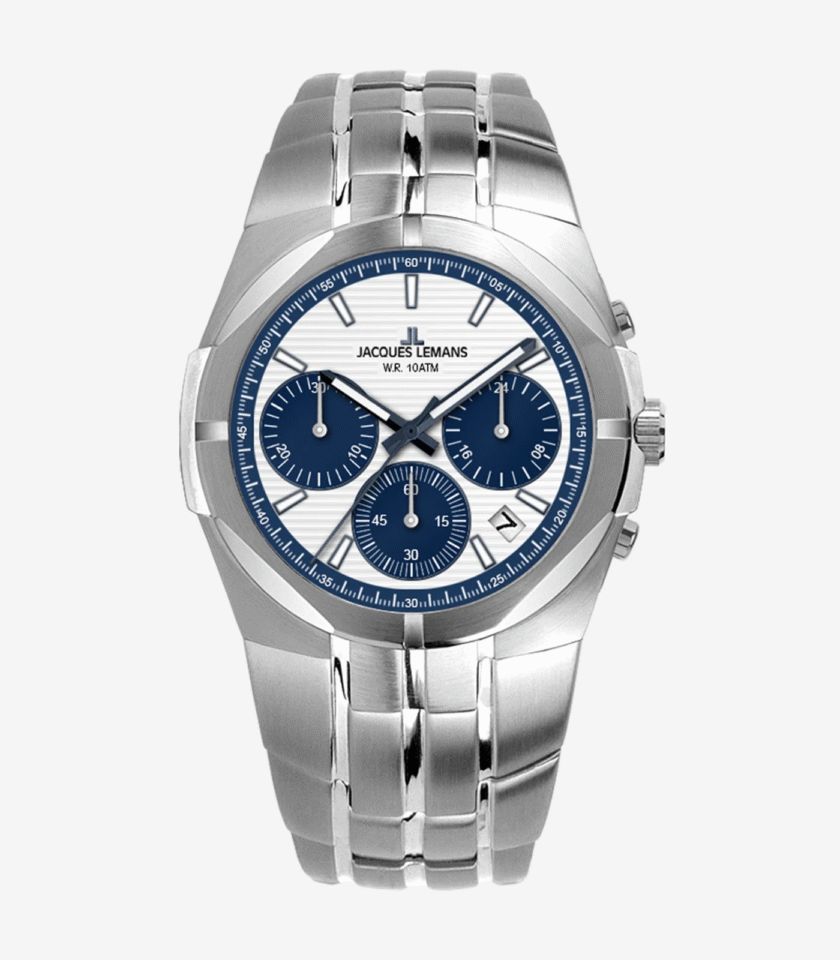 Montre Jacques Lemans 1-2183B - Élégante Montre de Sport et de Ville avec Cadran Luminescent et Bracelet en Acier Inoxydable - Verre Saphir