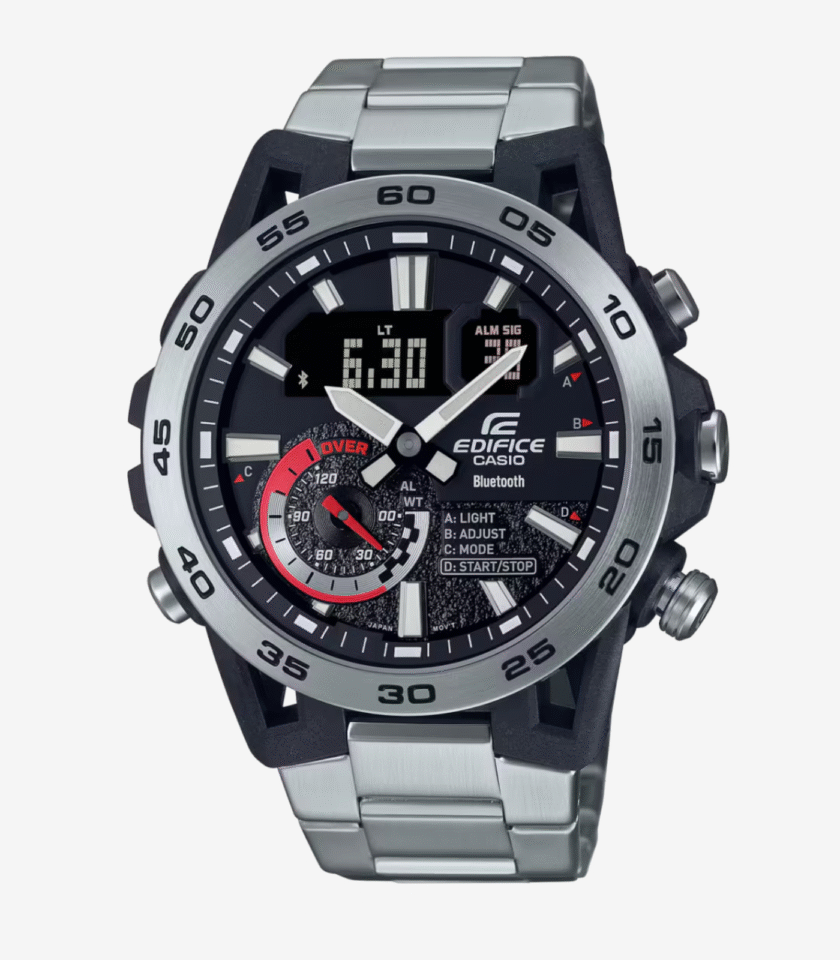 Montre Multifonctionnelle Casio avec Bluetooth® - Résistance à l'Eau de 100 Mètres - Acier Inoxydable - Design Élégant et Pratique - ECB-40D-1ADF