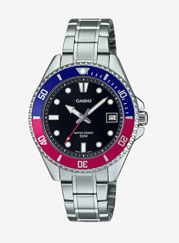 Montre Casio MDV-10D-1A3VDF - Style Sportif avec Cadran Noir et Bracelet en Acier Inoxydable