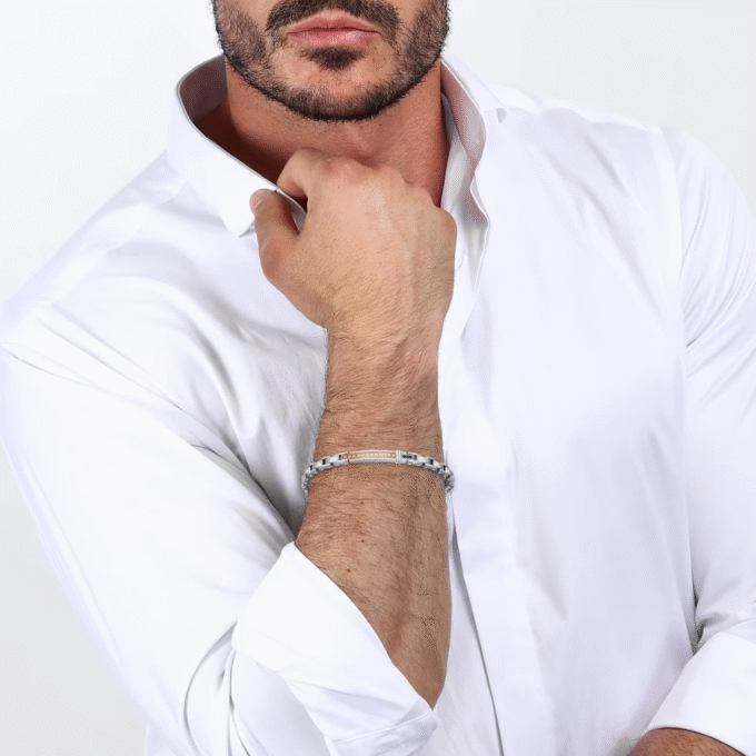 Bracelet Bicolore Sector SAVK05 - Bijou pour Homme avec 3 Pierres en Oxyde Noir