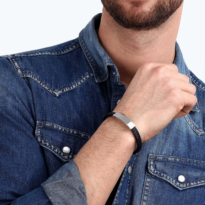 Bracelet Homme Sector Bandy SZV108 - Inoxydable et Cuir Recyclé - 21 cm - Couleurs Argent, Noir, Bleu