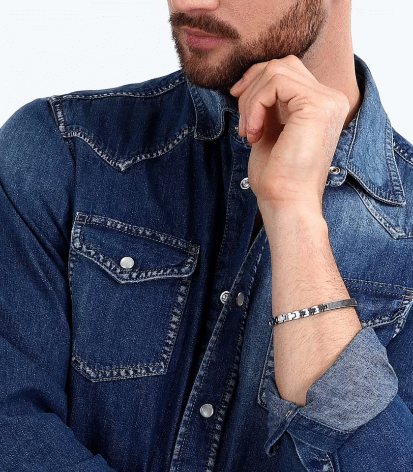 Bracelet Homme en Inoxydable - Modèle Basic SZS88 avec Émail Argenté et Gris – Image 3