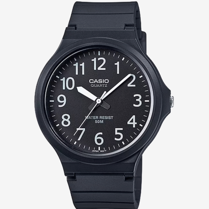 Montre Classique Homme Casio MW-240-1BVDF – Quartz, Bracelet Résine Noire, Étanche 50m, Grand Cadran – Référence MW-240-1BVDF