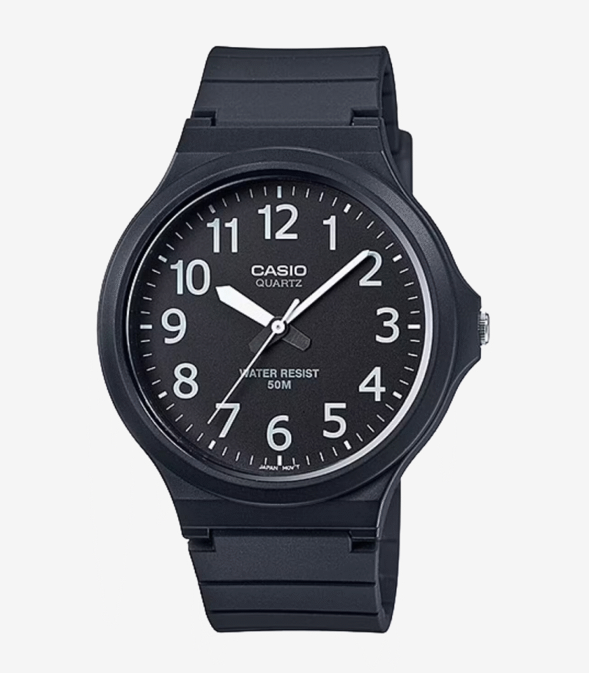 Montre Classique Homme Casio MW-240-1BVDF – Quartz, Bracelet Résine Noire, Étanche 50m, Grand Cadran – Référence MW-240-1BVDF