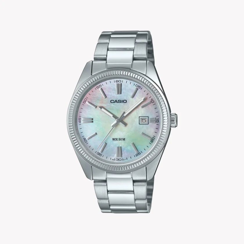 montre classique homme casio mtp 1302ds 7avdf acier inoxydable, bracelet métal, cadran blanc, Étanche 50m référence mtp 1302ds 7avdf