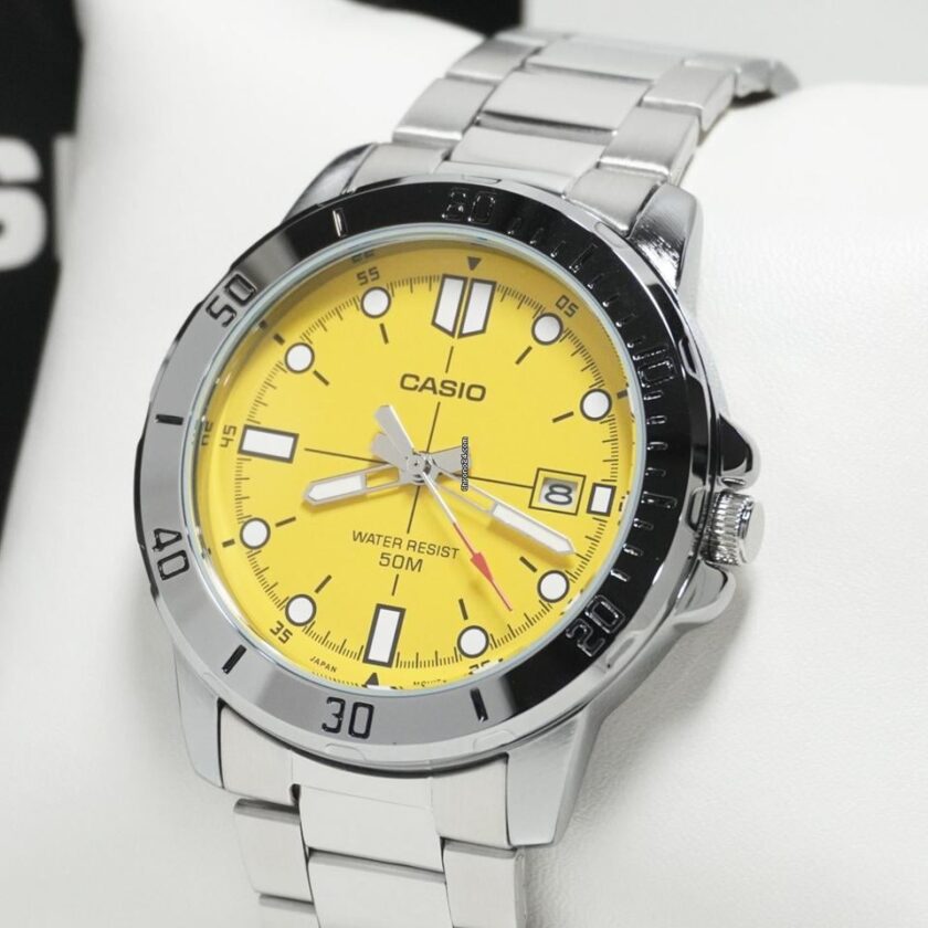 montre classique casio homme design Élégant, bracelet acier, résistante à leau acier inoxydable jaune référence mtp vd01d 9evudf