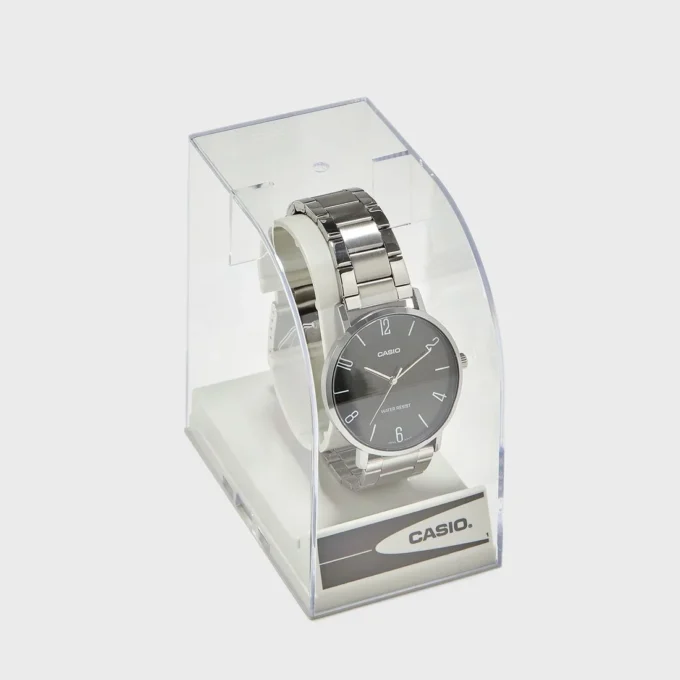 Montre CASIO Homme - MTP-VT01D-1B2UDF - Bracelet Gris En Acier Inoxydable - Résistante à l'eau - 12 Mois De Garantie