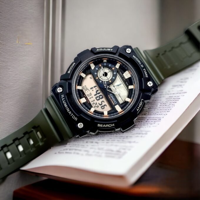 Montre CASIO Jeunesse - AEQ-200W-3AVDF - Bracelet Vert En Resine - Résistante à l'eau - 12 Mois De Garantie