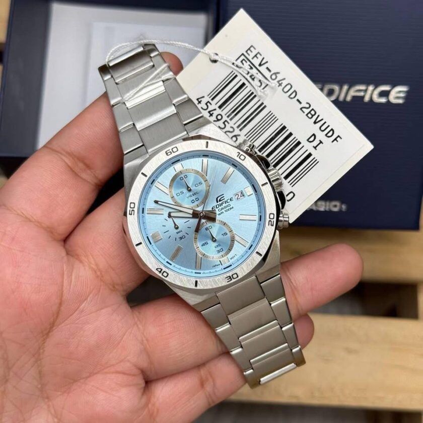 montre classique homme casio edifice design Élégant, bracelet acier inoxydable, Étanche 100m, mouvement quartz acier bleu référence efv 640d 2bvudf
