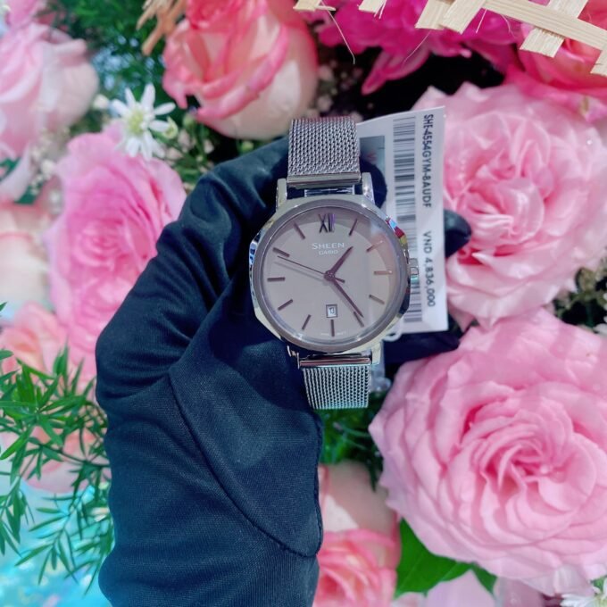 Montre Femme Casio Sheen - SHE-4554GYM-8AUDF - Bracelet en Maille Milanaise Noir - Affichage analogique - Résistant à l'eau - Verre Saphir