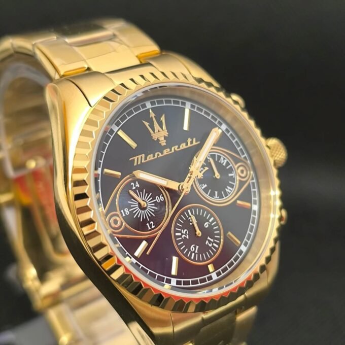 Montre Maserati Competizion R8853100026 - Montre Analogique Sportive pour Hommes avec Cadran Bleu et Bracelet Métallique Jaune