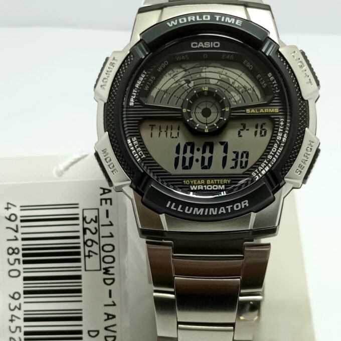 Montre Homme Casio - AE-1100WD-1AVDF - Bracelet en Acier Inoxydable - Affichage Numérique - Résistant à l'eau