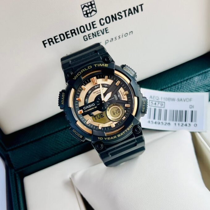 Montre Homme Casio AEQ-110BW-9AVDF Quartz Analogique-Numérique, Acier Inoxydable, Bracelet Silicone Noir, Verre Résine, 52mm, 2017