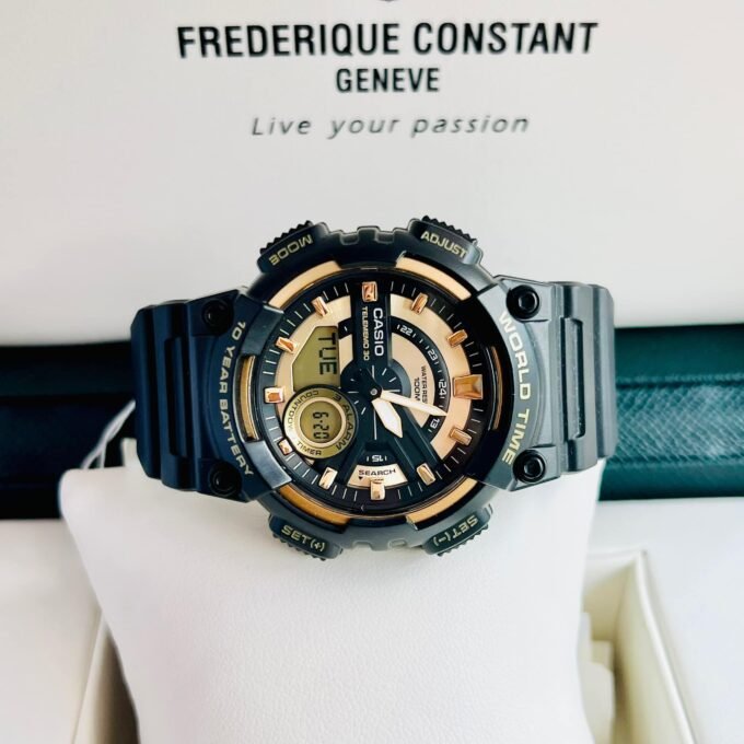 Montre Homme Casio AEQ-110BW-9AVDF Quartz Analogique-Numérique, Acier Inoxydable, Bracelet Silicone Noir, Verre Résine, 52mm, 2017