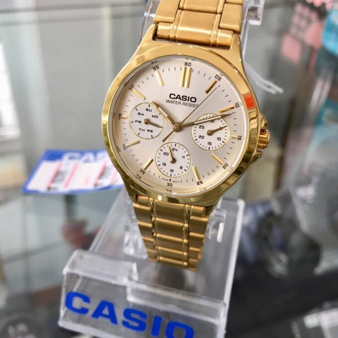 Montre CASIO Femme - Bracelet DoRée En Acier Inoxydable - Cadran Blanc - 12 Mois De Garantie - LTP-V300G-7AUDF