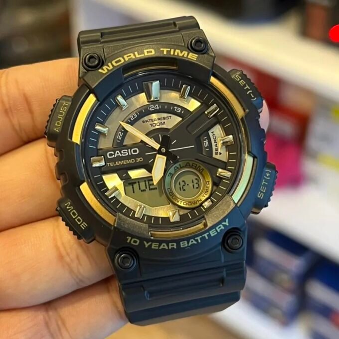 Montre Homme Casio AEQ-110BW-9AVDF Quartz Analogique-Numérique, Acier Inoxydable, Bracelet Silicone Noir, Verre Résine, 52mm, 2017