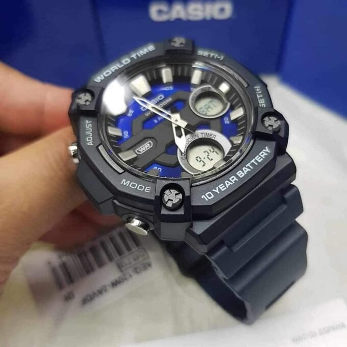 Montre Homme Casio Combinaison analogique-numérique AEQ-120W-2AV - Bracelet Noir en Résine - Résistance à l'eau 10 ATM