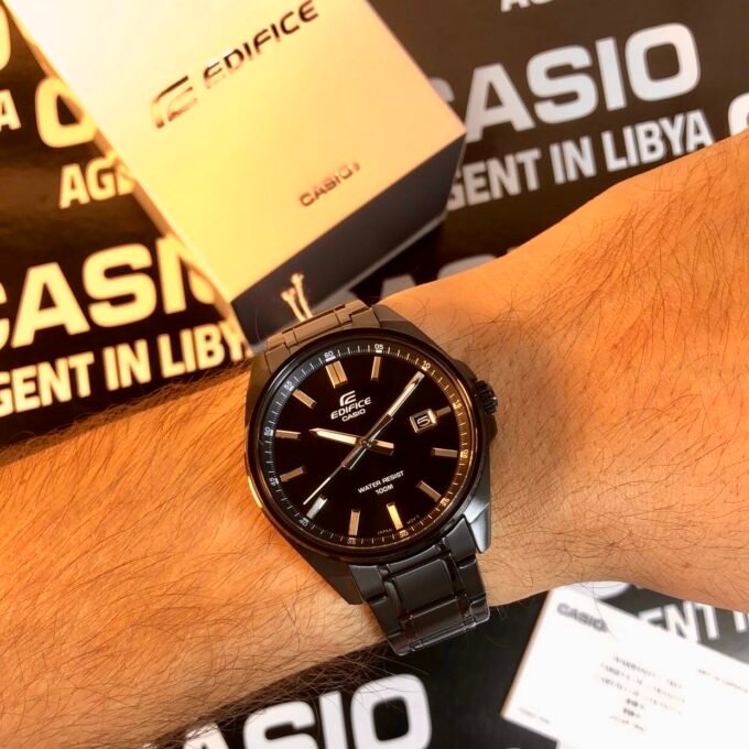 Montre Homme Casio EFV-150DC-1AVUDF – Acier inoxydable, bracelet et boîtier plaqué ion noir, verre minéral, étanche 100m, affichage analogique, date, précision ±20s/mois, 46,5×42,6×9mm, 113g