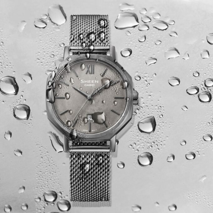 Montre Femme Casio Sheen - SHE-4554GYM-8AUDF - Bracelet en Maille Milanaise Noir - Affichage analogique - Résistant à l'eau - Verre Saphir