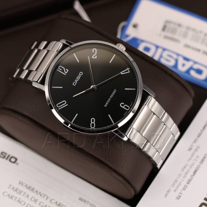 Montre CASIO Homme - MTP-VT01D-1B2UDF - Bracelet Gris En Acier Inoxydable - Résistante à l'eau - 12 Mois De Garantie