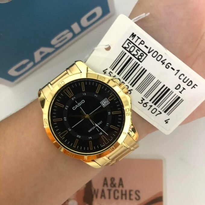 Montre Bracelet Casio - Homme - Chronographe, Résistant à leau, Affichage Date - Acier Inoxydable - Doré - MTP-V004G-1CUDF