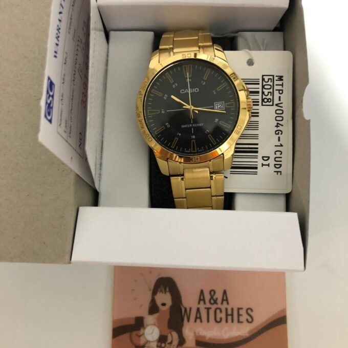 Montre Bracelet Casio - Homme - Chronographe, Résistant à leau, Affichage Date - Acier Inoxydable - Doré - MTP-V004G-1CUDF