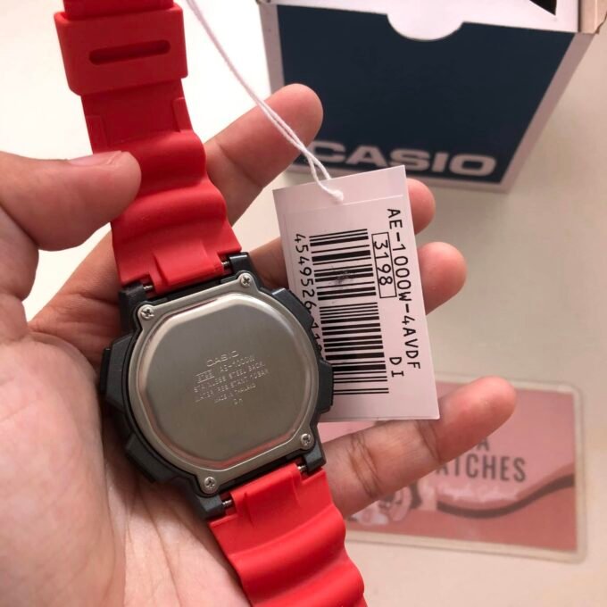 Montre Casio Homme - Bracelet Rouge En Resine - Boitier En Resine - Résistante À L'Eau - 12 Mois De Garantie - Ae-1000W-4Avdf