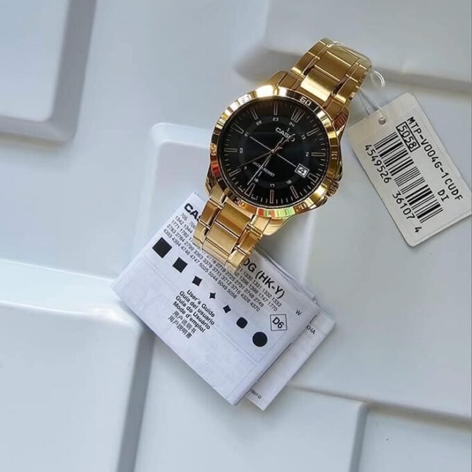 Montre Bracelet Casio - Homme - Chronographe, Résistant à leau, Affichage Date - Acier Inoxydable - Doré - MTP-V004G-1CUDF