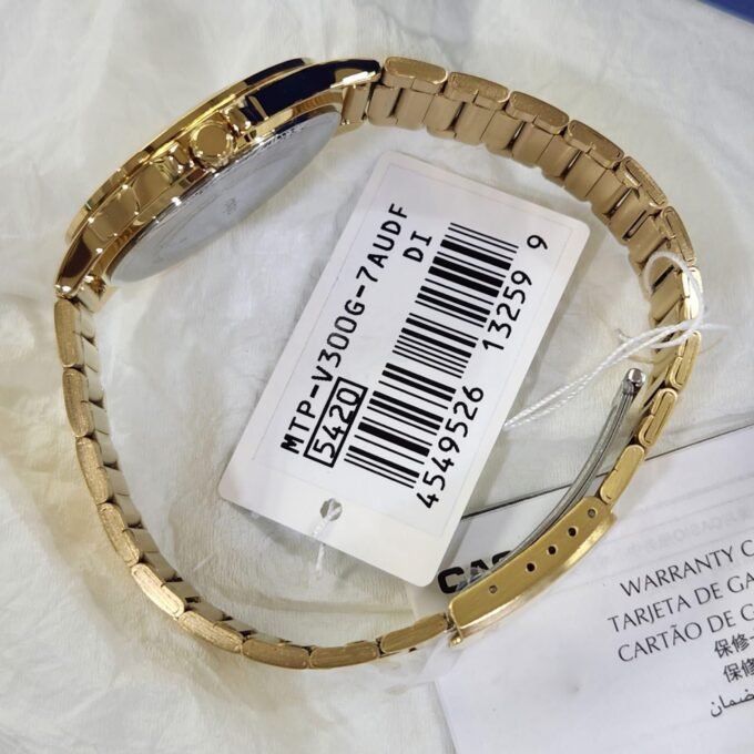 Montre CASIO Homme - Bracelet DoRée En Acier Inoxydable - Cadran Blanc - 12 Mois De Garantie - MTP-V300G-7AUDF