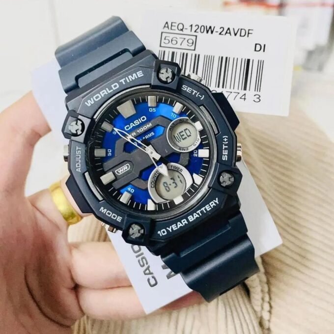 Montre Homme Casio Combinaison analogique-numérique AEQ-120W-2AV - Bracelet Noir en Résine - Résistance à l'eau 10 ATM