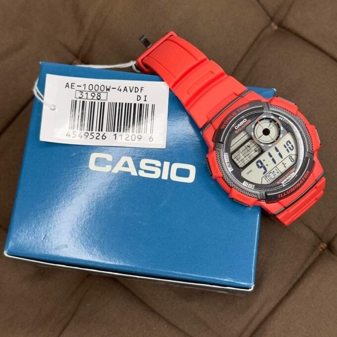 Montre Casio Homme - Bracelet Rouge En Resine - Boitier En Resine - Résistante À L'Eau - 12 Mois De Garantie - Ae-1000W-4Avdf