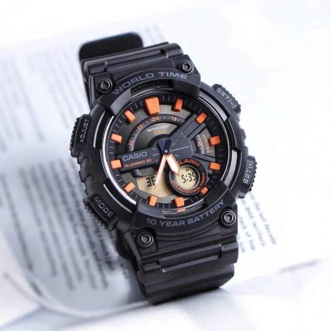 Montre Homme Casio - AEQ-110W-1A2VDF - Bracelet en Résine Noir - Affichage analogique - numérique - Résistant à l'eau