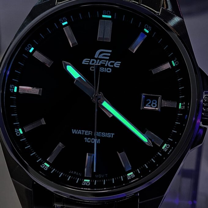 Montre Homme Casio EFV-150DC-1AVUDF – Acier inoxydable, bracelet et boîtier plaqué ion noir, verre minéral, étanche 100m, affichage analogique, date, précision ±20s/mois, 46,5×42,6×9mm, 113g