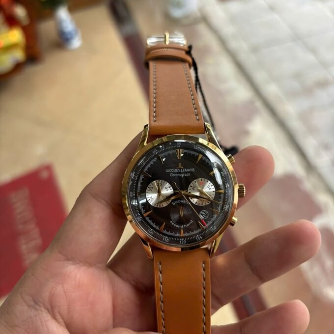 Montre-Bracelet Homme Jacques Lemans - 1-2068J - Bracelet en Marron en Cuir Véritable - Résistance à l'eau 5 ATM