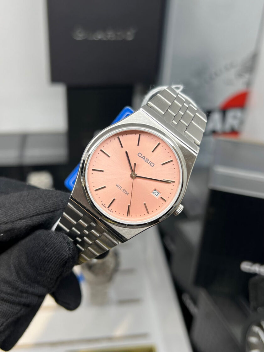 montre classique homme casio mtp b145d 4avdf acier inoxydable, bracelet métal, Étanche, cadran rose référence mtp b145d 4avdf