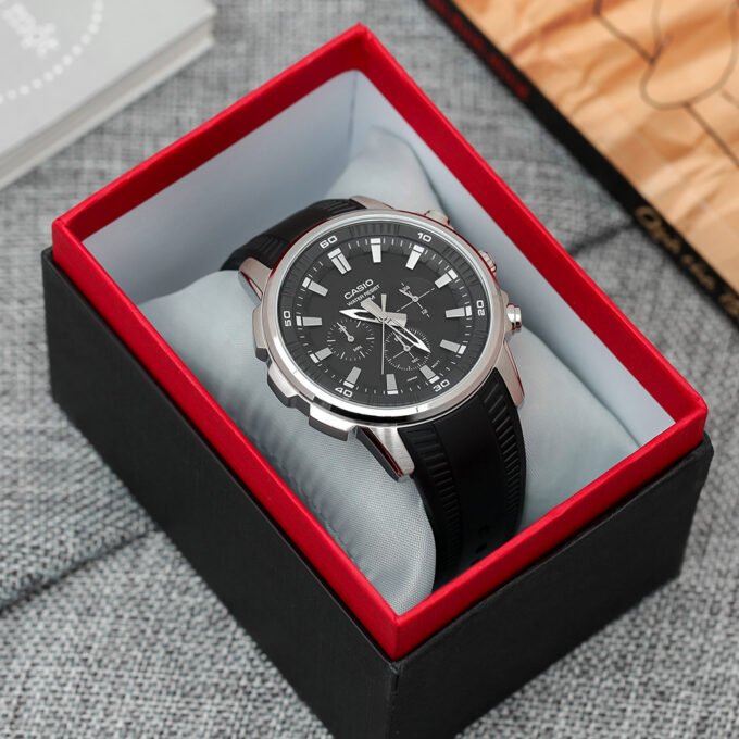 Montre Homme Casio MTP-E505-1AVDF - Chronographe, Résistante à leau 50m, Bracelet résine noir, Style classique, Référence MTP-E505-1AVDF