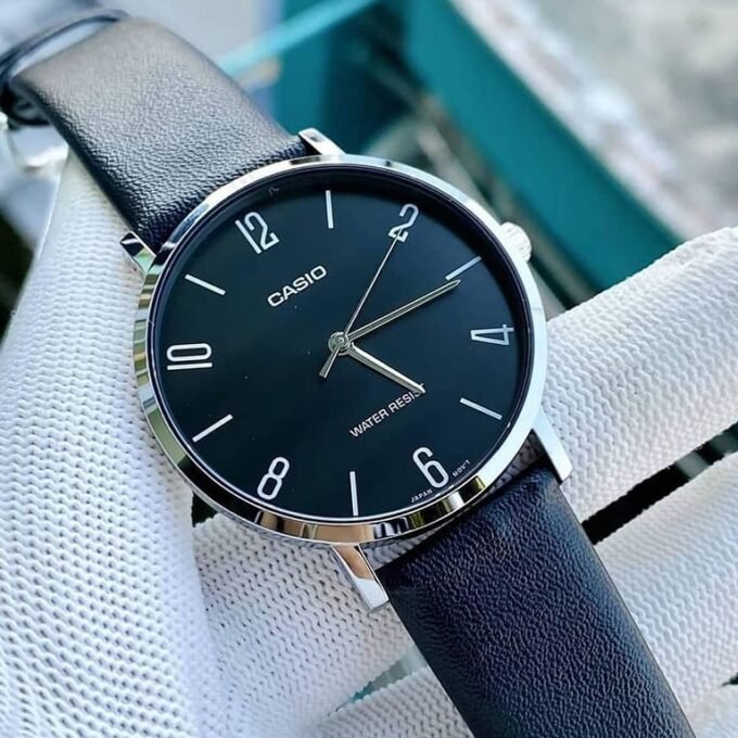 Montre CASIO Homme - MTP-VT01L-1B2UDF - Bracelet Noir En Cuir Véritable - Résistante à l'eau - 12 Mois De Garantie