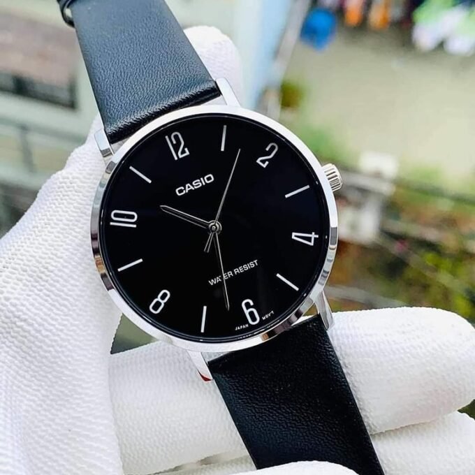 Montre CASIO Homme - MTP-VT01L-1B2UDF - Bracelet Noir En Cuir Véritable - Résistante à l'eau - 12 Mois De Garantie