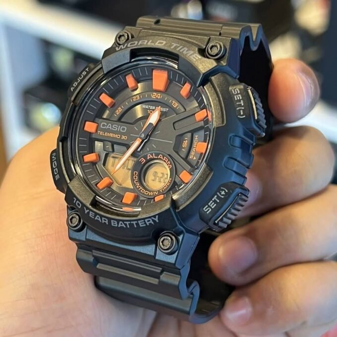 Montre Homme Casio - AEQ-110W-1A2VDF - Bracelet en Résine Noir - Affichage analogique - numérique - Résistant à l'eau