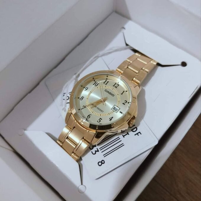 Montre Casio Femme - Bracelet Dorée En Acier Inoxydable - Cadran Jaune - 12 Mois De Garantie - Ltp-V004G-9Budf