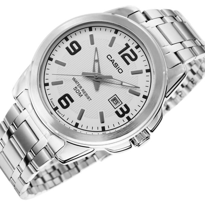 Montre CASIO Homme - MTP-1314D-7AVDF - Bracelet Gris En Acier Inoxydable - Cadran Blanc - 12 Mois De Garantie