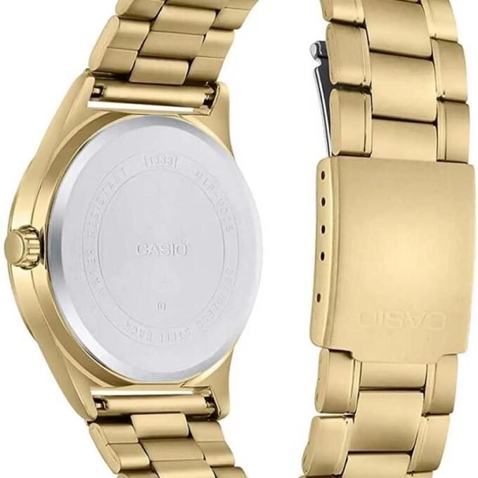 Montre Analogique Homme - Bracelet Acier Inoxydable Plaqué Or - Résistant à lEau - Affichage Jour et Date - Chronographe - Verre Minéral - Boîtier 45,1 mm - Fermoir Triple - MTP-V006G-1CUDF